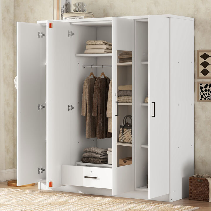 4-Door Wardrobe with Storage Shelves and 1 Drawer, Bedroom Closet