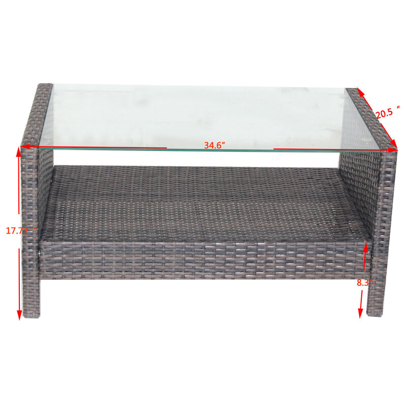 Outdoor Patio Furniture Coffee Table With Clear Tempered Glass