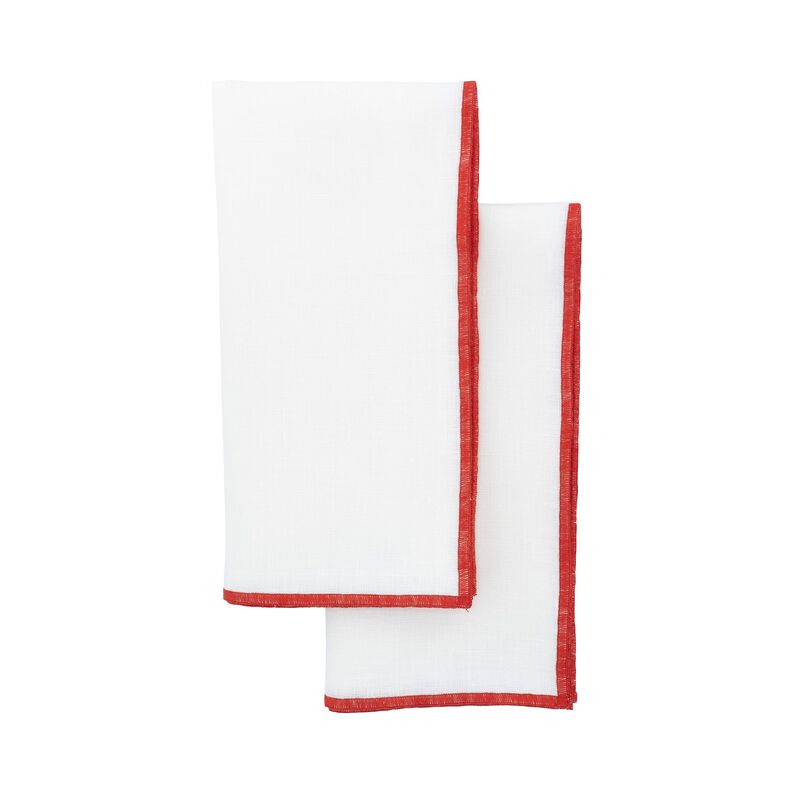 Linen Napkins With Red Stitch Edges, Set of 4