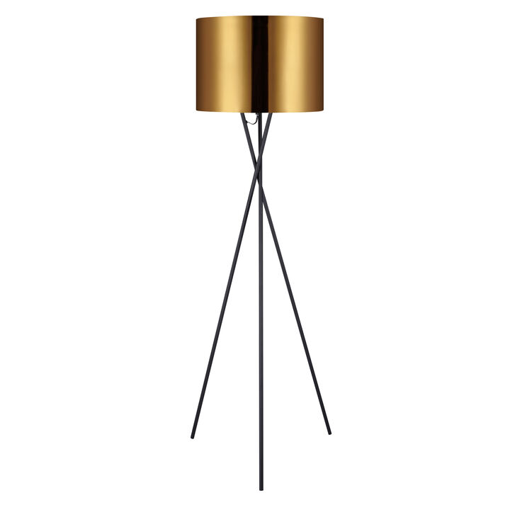 Teamson Home Cara 62.2" Modern Metal Tripod Floor Lamp with Drum Shade, Black/Gold