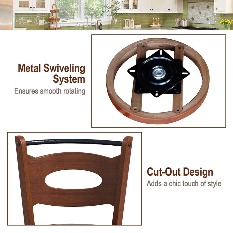 2 Pieces 29 inch Swivel Bar Stools with Curved Backrest and Seat Cushions