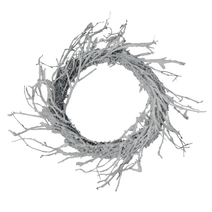 Snow Flocked and Iridescent Glitter Twig Artificial Christmas Wreath - 24-Inch  Unlit