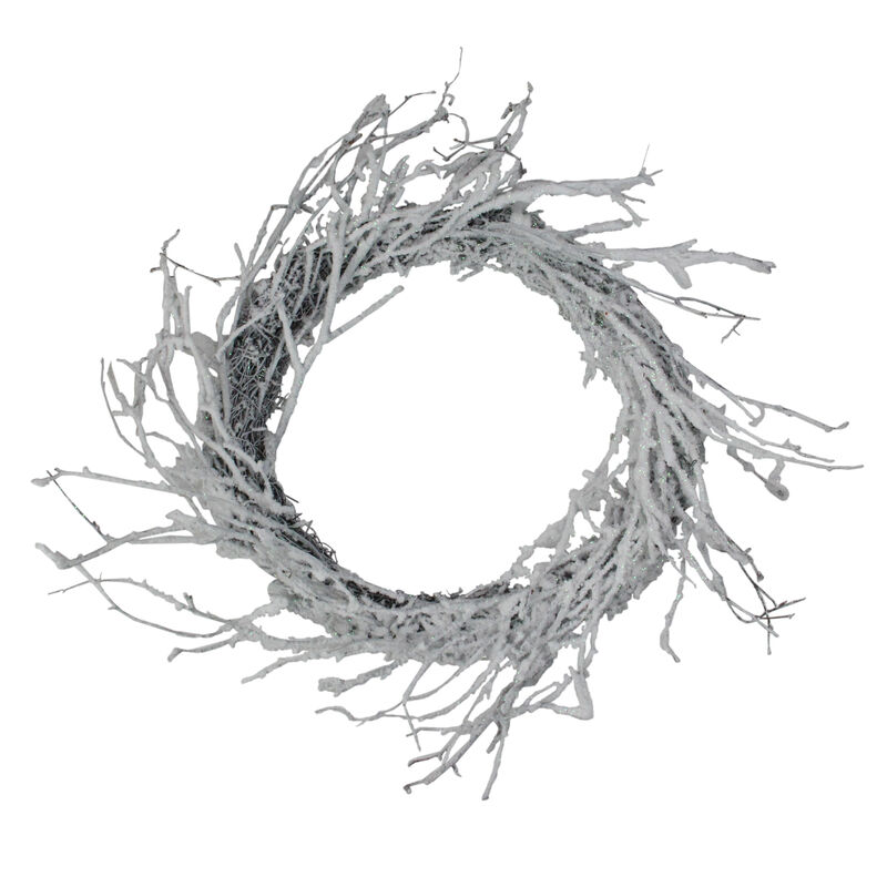 Snow Flocked and Iridescent Glitter Twig Artificial Christmas Wreath - 24-Inch  Unlit