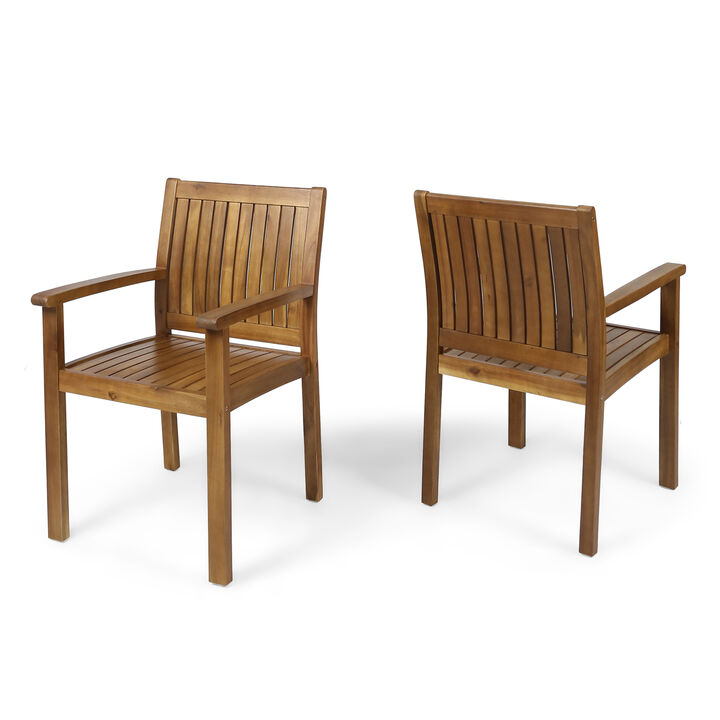 Merax Acacia Wood Outdoor Indoor Dining Chairs 2PCS