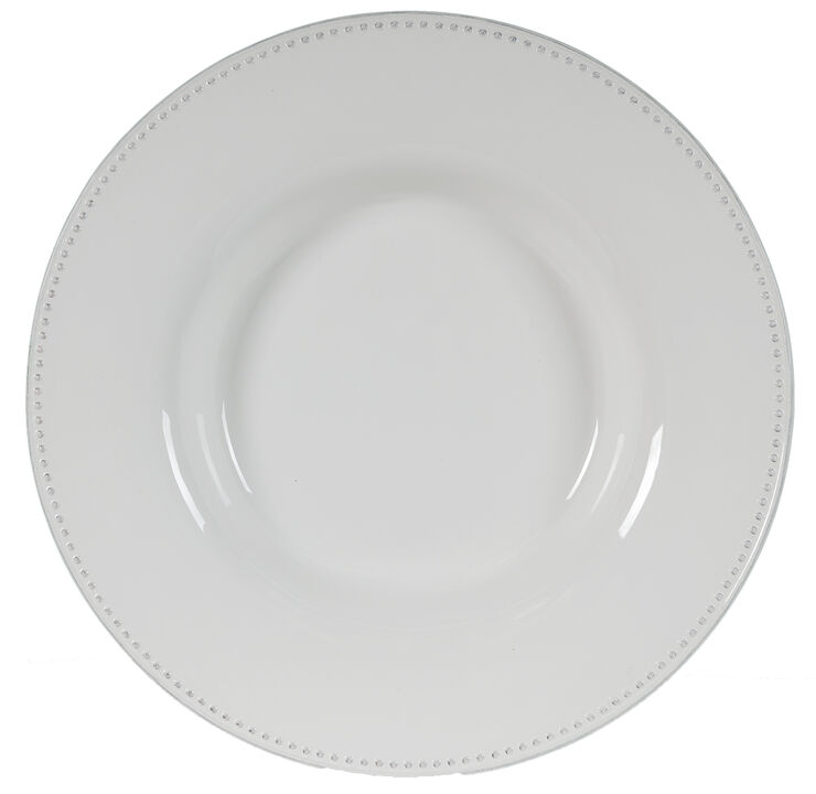 Enticing Round Decorative Porcelain Plate, White - Benzara