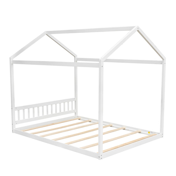 Queen Size Wooden House Bed With Headboard