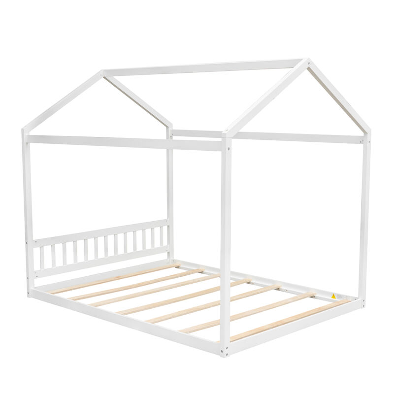 Queen Size Wooden House Bed With Headboard