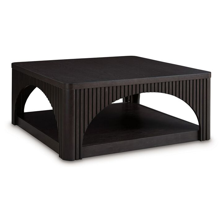 Yini Square Cocktail Coffee Table, Caster Wheels, 38 Inch Black Wood - Benzara