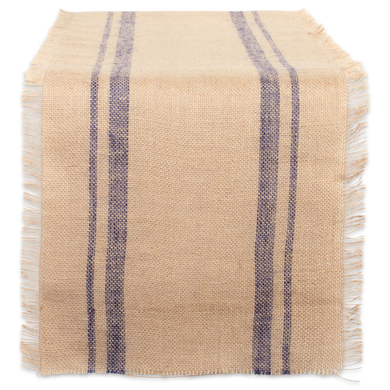 72" Beige Double Border Rectangular Fringe Table Runner