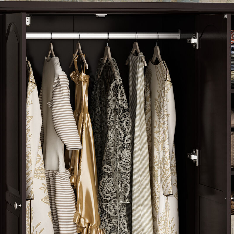 Black Paint 47.2 in. W Big Wardrobe Armoires W/Mirror, Hanging Rod, Drawers, Adjustable Shelves 70.9 in. H x 20 in. D