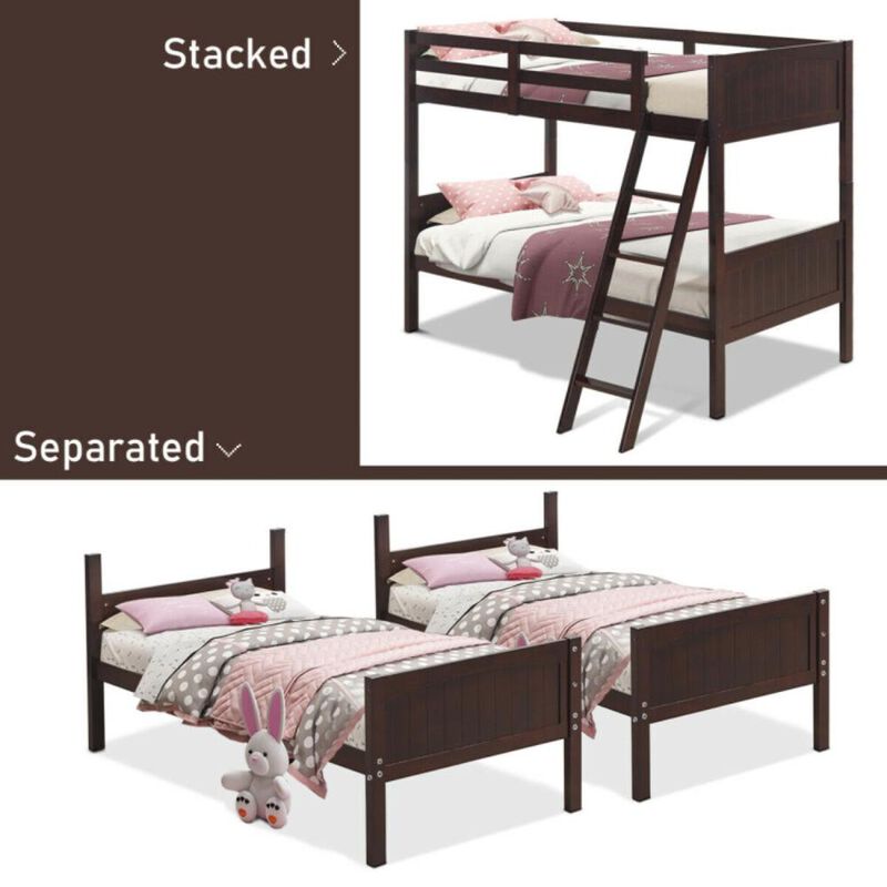 Hivvago Wooden Twin Over Twin Bunk Beds with Ladder and Safety Rail