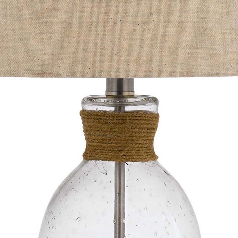 Table Lamp with Bubble Glass Body and Rope Accent, Beige-Benzara