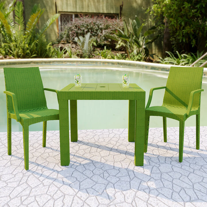 LeisureMod Weave Mace Indoor/Outdoor Chair (With Arms) in Green