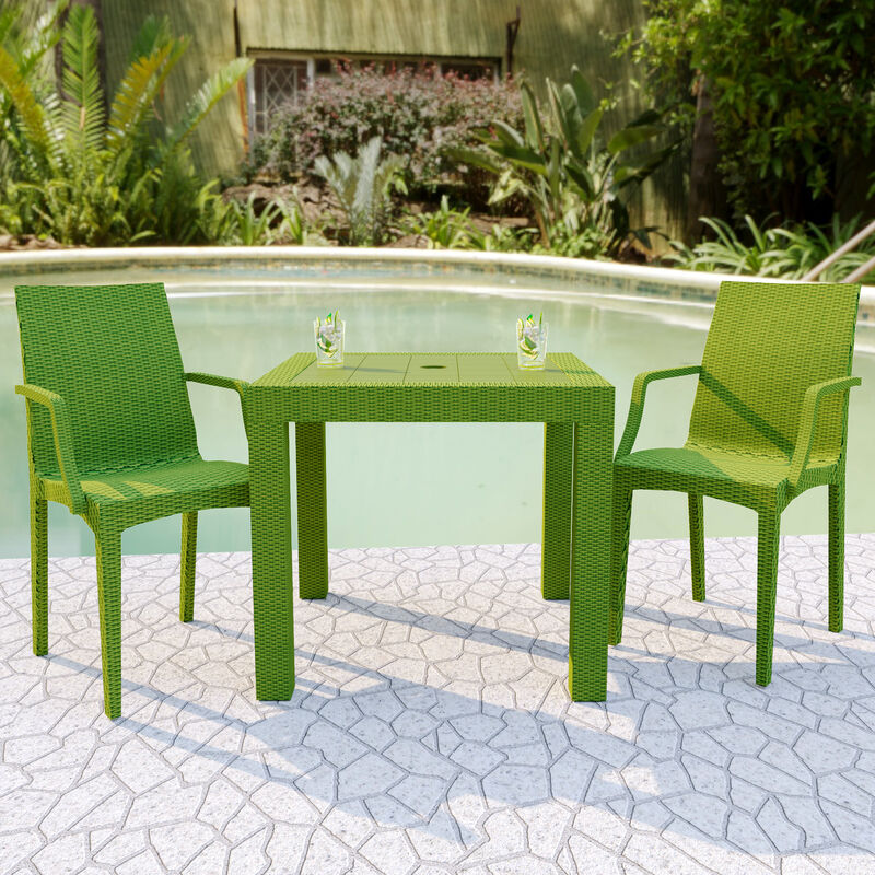 LeisureMod Weave Mace Indoor/Outdoor Chair (With Arms) in Green