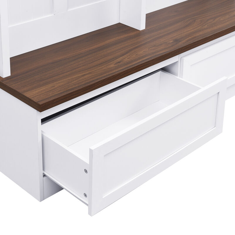 Merax Farmhouse 4-in-1 Hall Tree with Wood Grain Bench