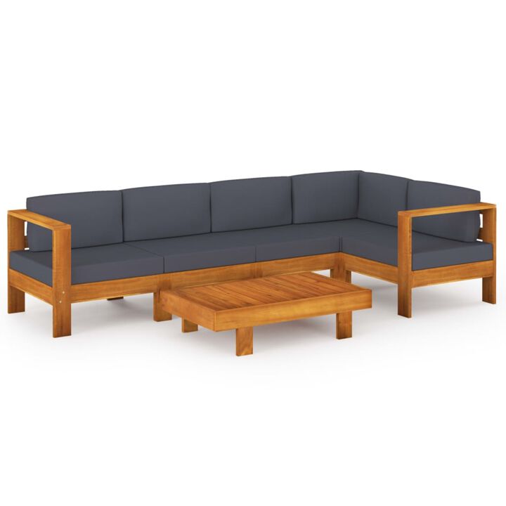 vidaXL 6 Piece Garden Lounge Set with Dark Gray Cushions Acacia Wood
