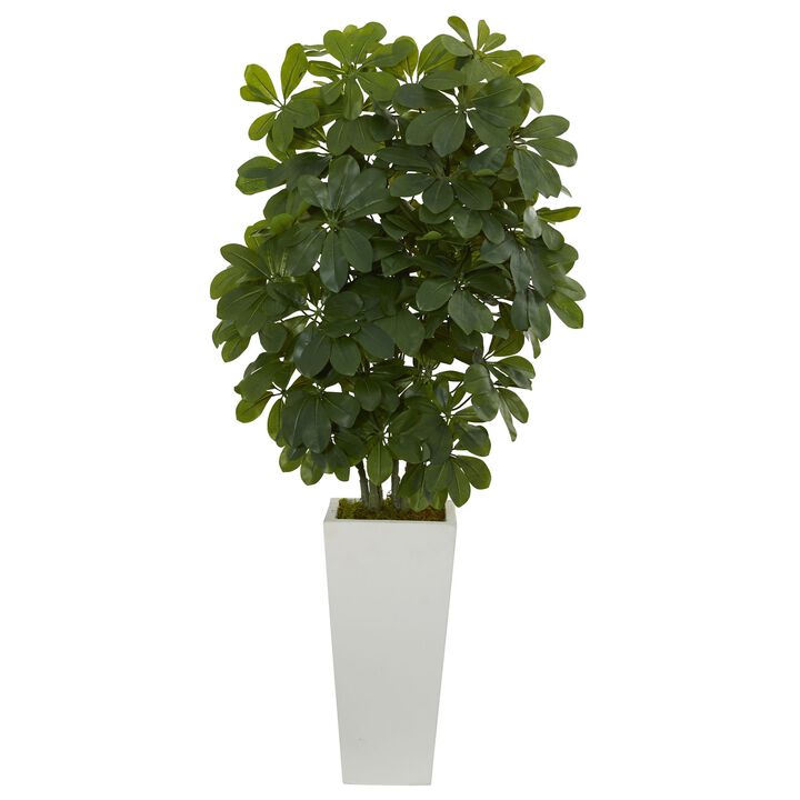 Hivvago 40" Schefflera  Artificial Plant in White Vase (Real Touch)