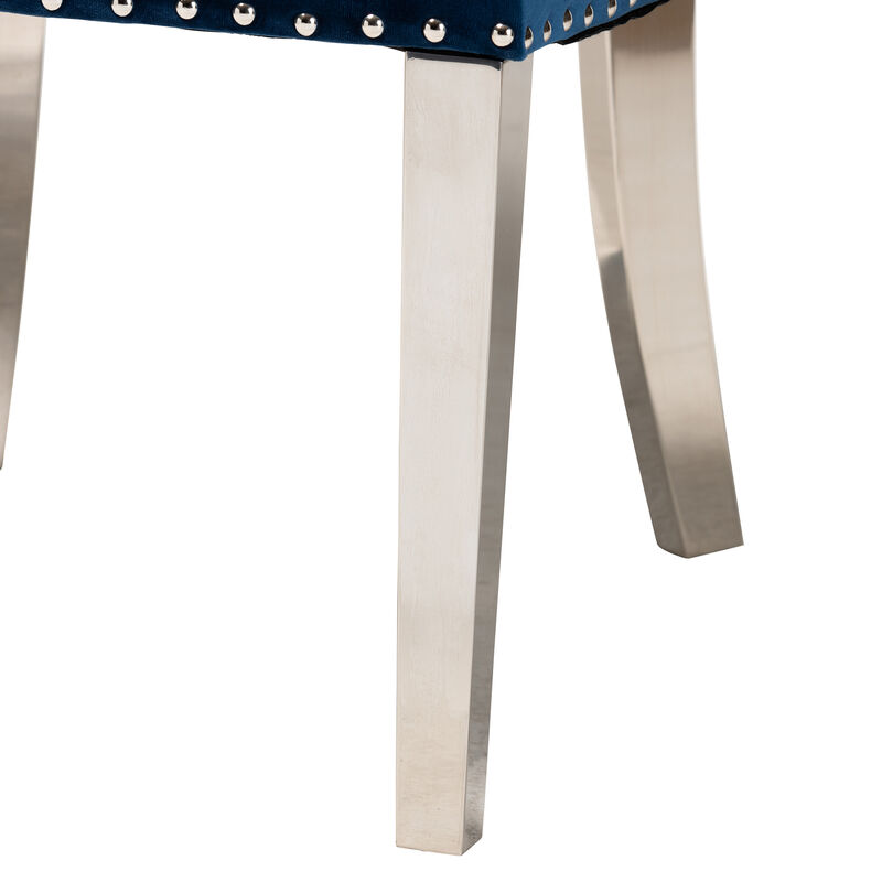 Baxton Studio Honora Navy Blue Velvet Fabric and Silver Metal 2-Piece Dining Chair Set