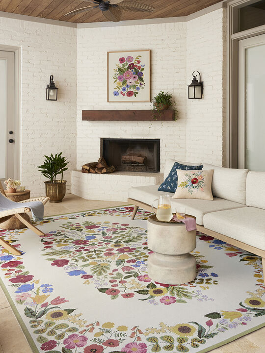 Perennial PRN-01 Cream 18" x 18" Sample Rug by Rifle Paper Co.