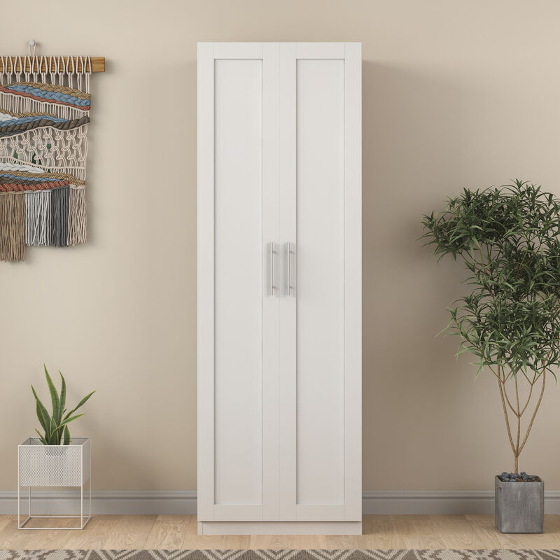 High Wardrobe And Kitchen Cabinet With 2 Doors And 3 Partitions To Separate 4 Storage Spaces