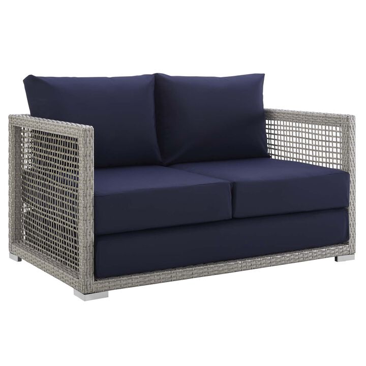 Aura 3 Piece Outdoor Patio Wicker Rattan Set - Gray Navy