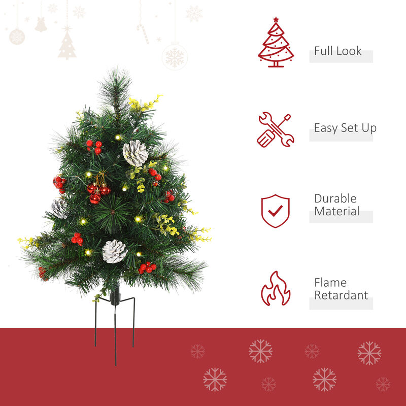 2' 2 PCs Artificial Evergreen Tree Pre-Lit Christmas Cordless with Ornament