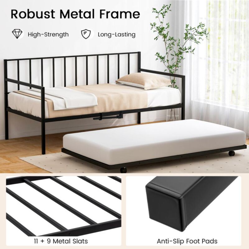 Hivvago Twin Daybed Set with Metal Slat Support and Roll-Out Trundle