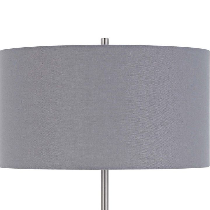 Sie 59 Inch Floor Lamp, Gray Linen Shade, Round Base, Silver Metal Pole - Benzara