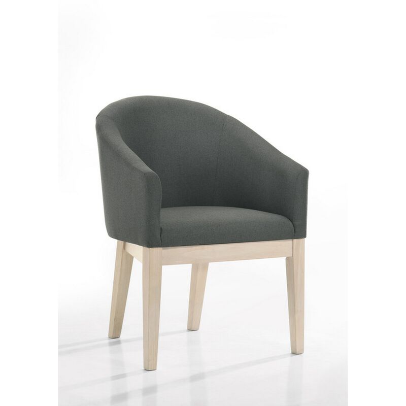 Yuvi 3 Piece Dining Table and Chair Set, Round, Barrel Seat, Brown, Gray - Benzara