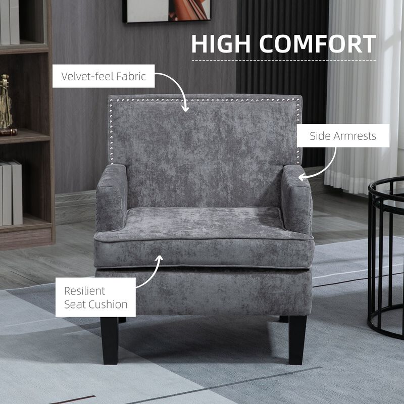Dark Gray Living Room Accent: Modern Armchair with Wood Legs & Trim