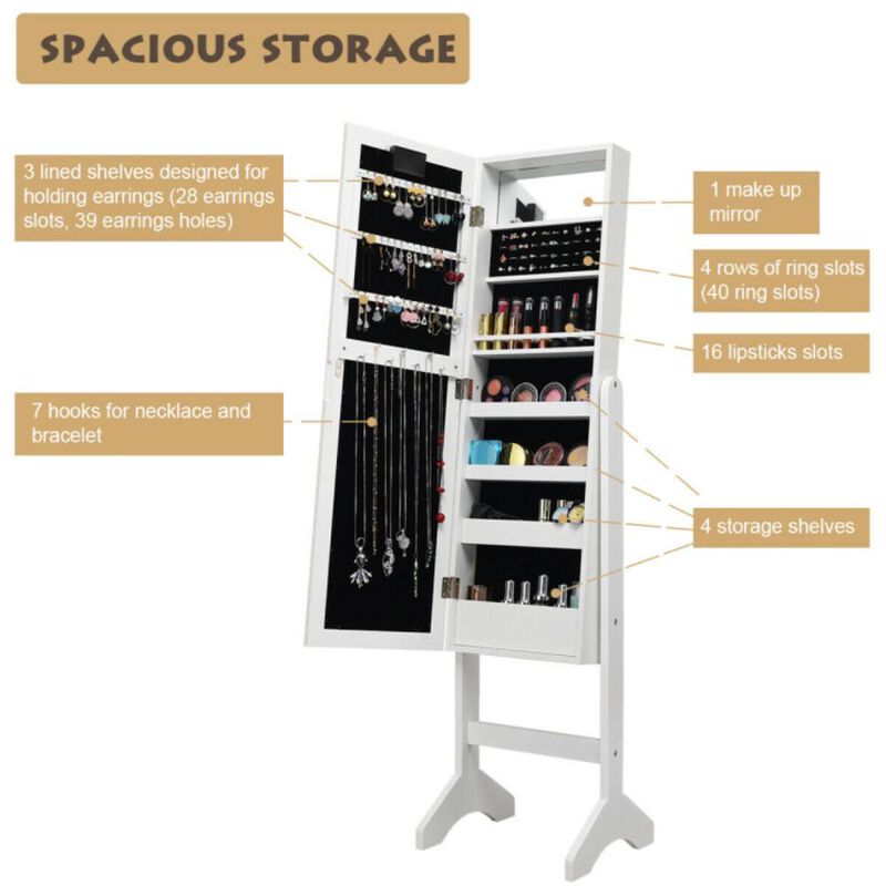 Hivvago Mirrored Jewelry Cabinet Armoire Organizer w/ LED lights