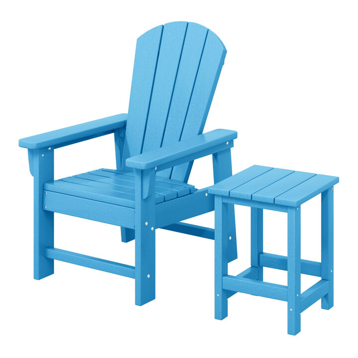 WestinTrends 2-Piece Kids Outdoor HDPE Adirondack Chair With Square Side Table Set