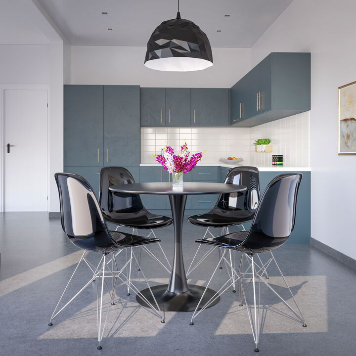 LeisureMod Cresco Molded Eiffel Base Dining Side Chair in Clear