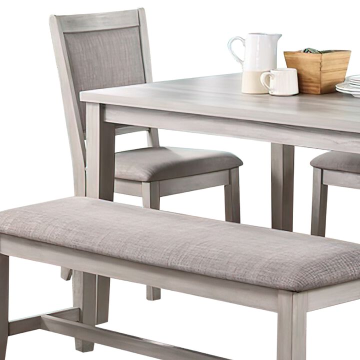 Modern 6 Piece Dining Set with Table, 4 Chairs and Bench, Plush Seats, Gray - Benzara