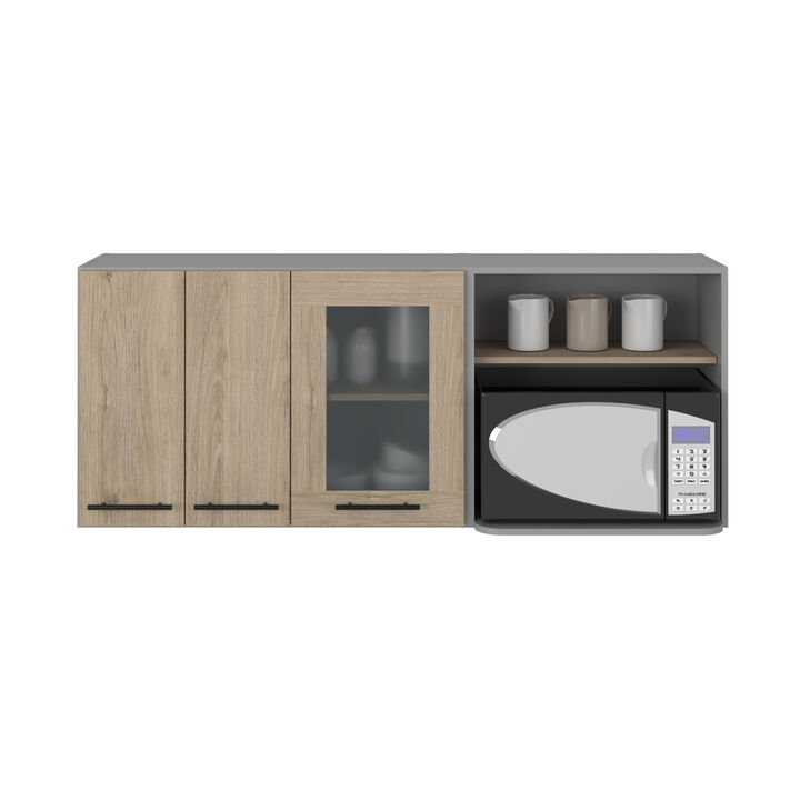 DEPOT E-SHOP Blade Wall Cabinet, Rack, Glass Cabinet, Double Door, Light Pine
