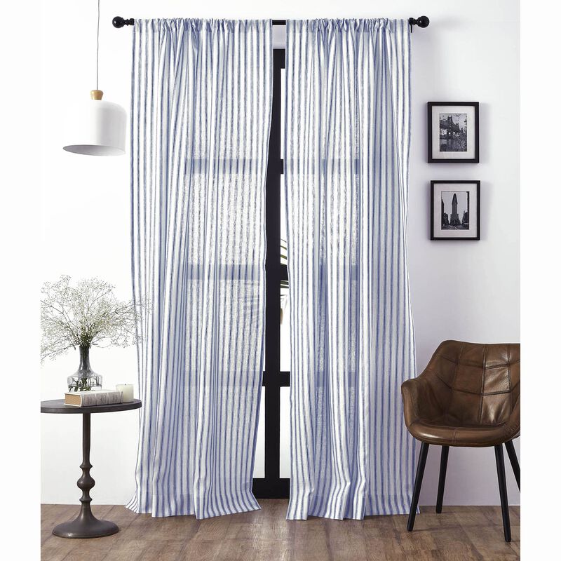 Solino Home 100% Pure Linen Capri Ticking Stripe Curtain