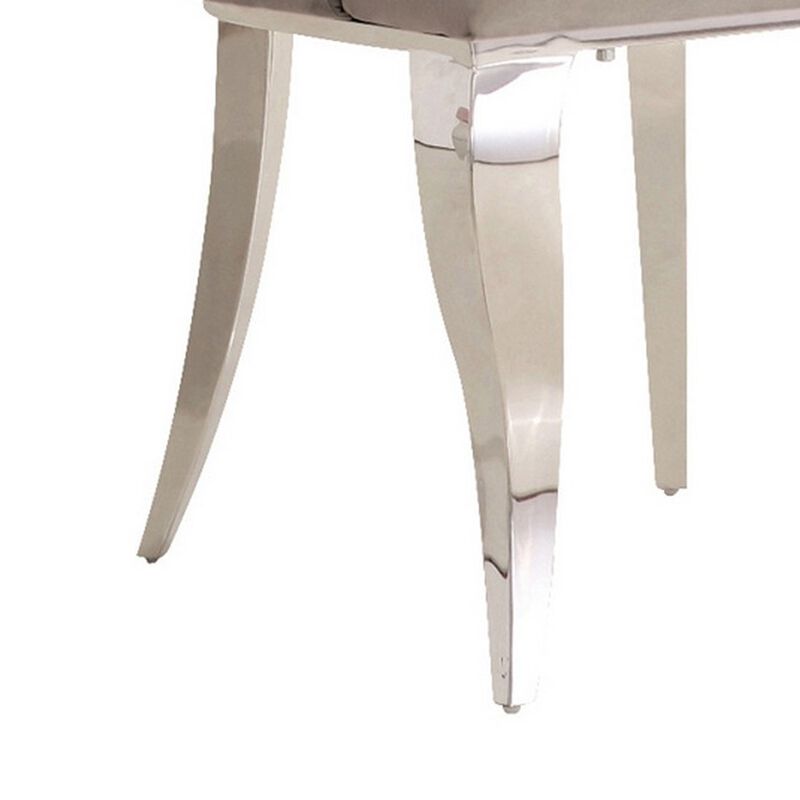 22 Inch Set of 2 Dining Chairs, Gray Velvet Upholstery, Sabre Steel Legs - Benzara