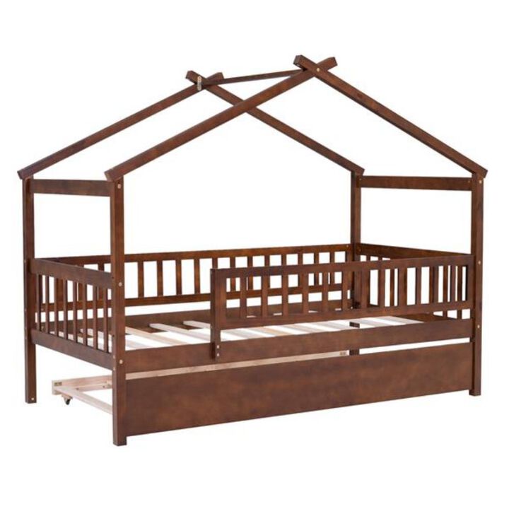 Wooden House Bed with Trundle for a Cozy and Fun Kids' Bedroom