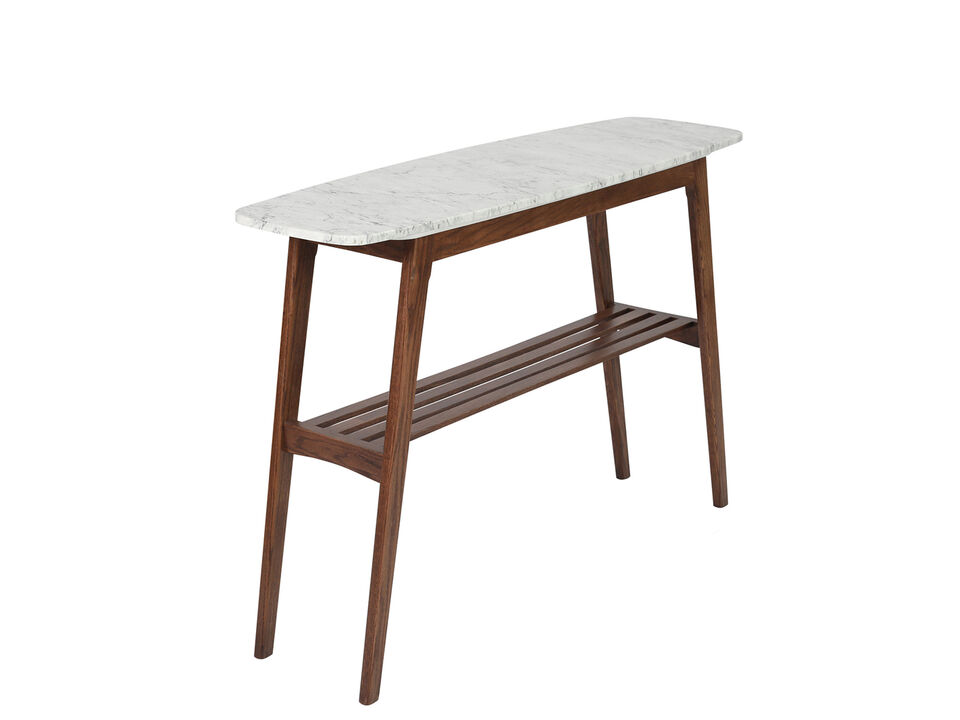 Castello 43" Rectangular Italian Carrara White Marble Console Table with Shelf