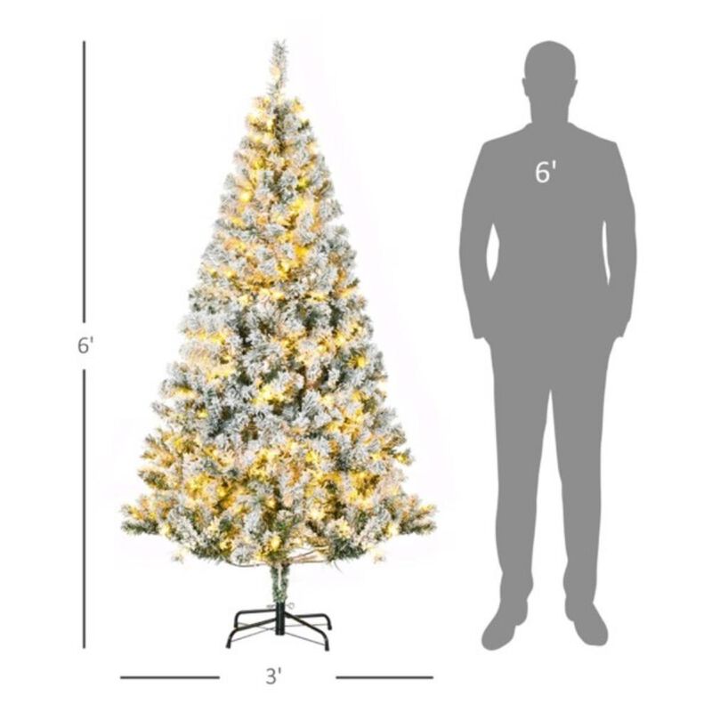 Snow-Frosted Christmas Trees with Warm White LED Lights for Festive Holiday Décor