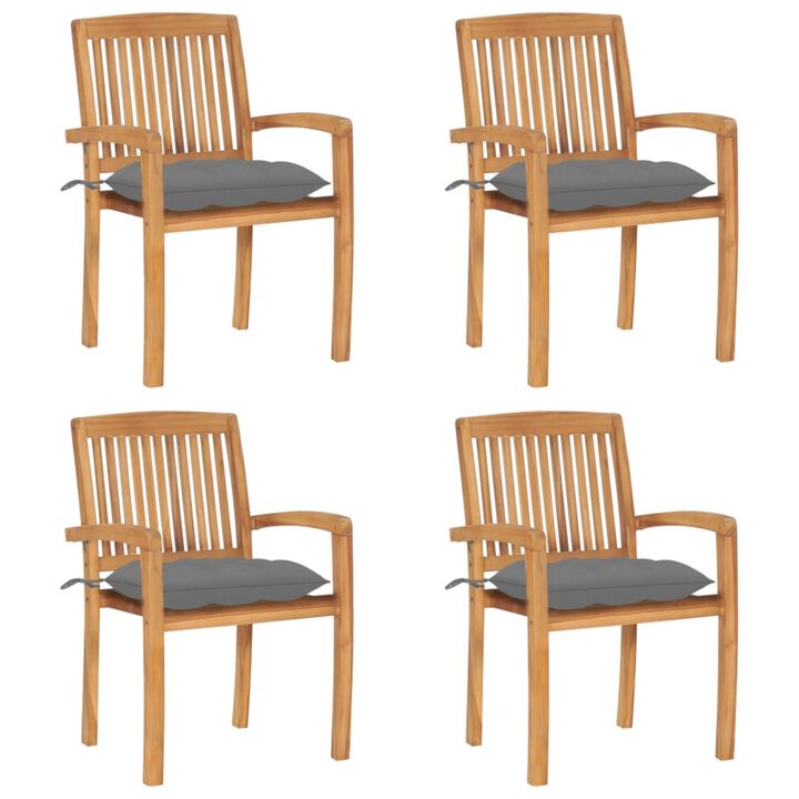 vidaXL Stacking Garden Chairs with Cushions 4 pcs Solid Teak Wood