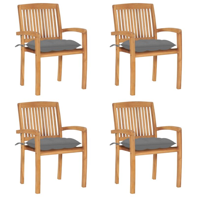 vidaXL Stacking Garden Chairs with Cushions 4 pcs Solid Teak Wood