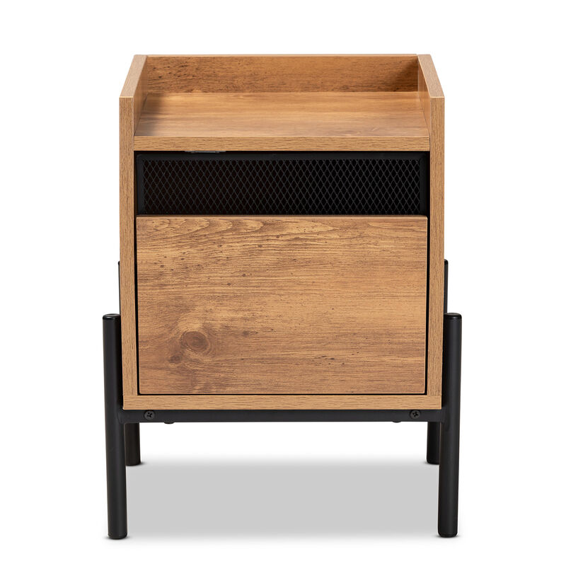 Baxton Studio Tasman Modern Industrial Natural Brown Finished Wood And Black Metal End Table