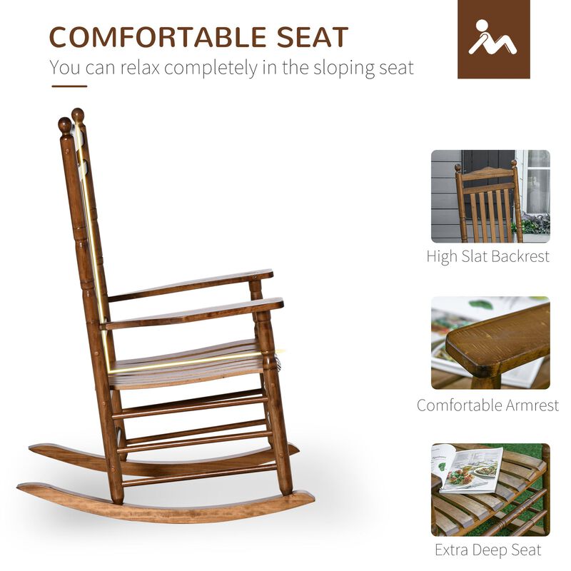 Brown Porch Comfort: Traditional Wooden High-Back Rocking Chair