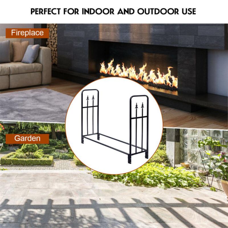 Hivvago 4 Feet Outdoor Heavy Duty Steel Firewood Wood Storage Rack