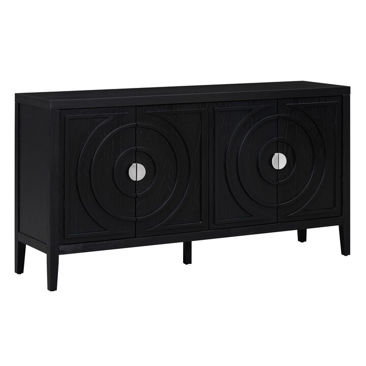 Retro Sideboard Door with Circular Groove Design & Round Metal Handle for Entrance, Dining & Living Room