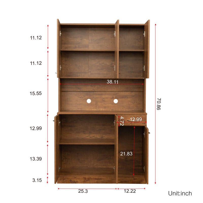 70.87" Tall Wardrobe & Kitchen Cabinet, With 6-Doors, 1-Open Shelves And 1-Drawer For Bedroom