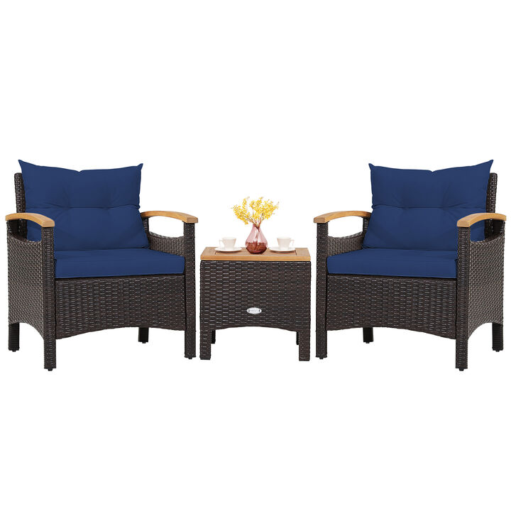 3 Pieces Patio Rattan Furniture Set with Removable Cushion