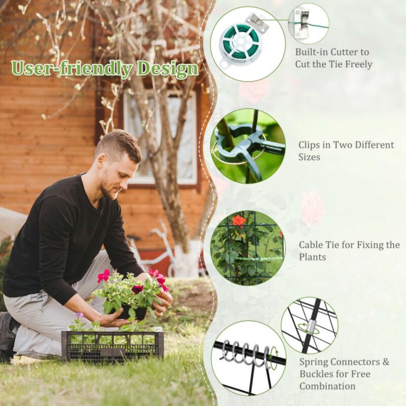 Hivvago 2 Pieces Foldable A-Frame Trellis Plant Supports with Twist Ties-Green