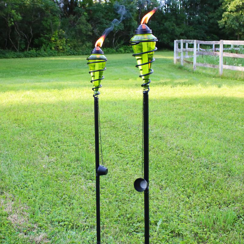 Sunnydaze Set of 2 2-in-1 Swirling Metal Glass Lawn Torches